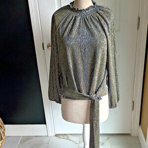 NEW! GORGEOUS ALICE BLUE METALLIC TIE BLOUSE